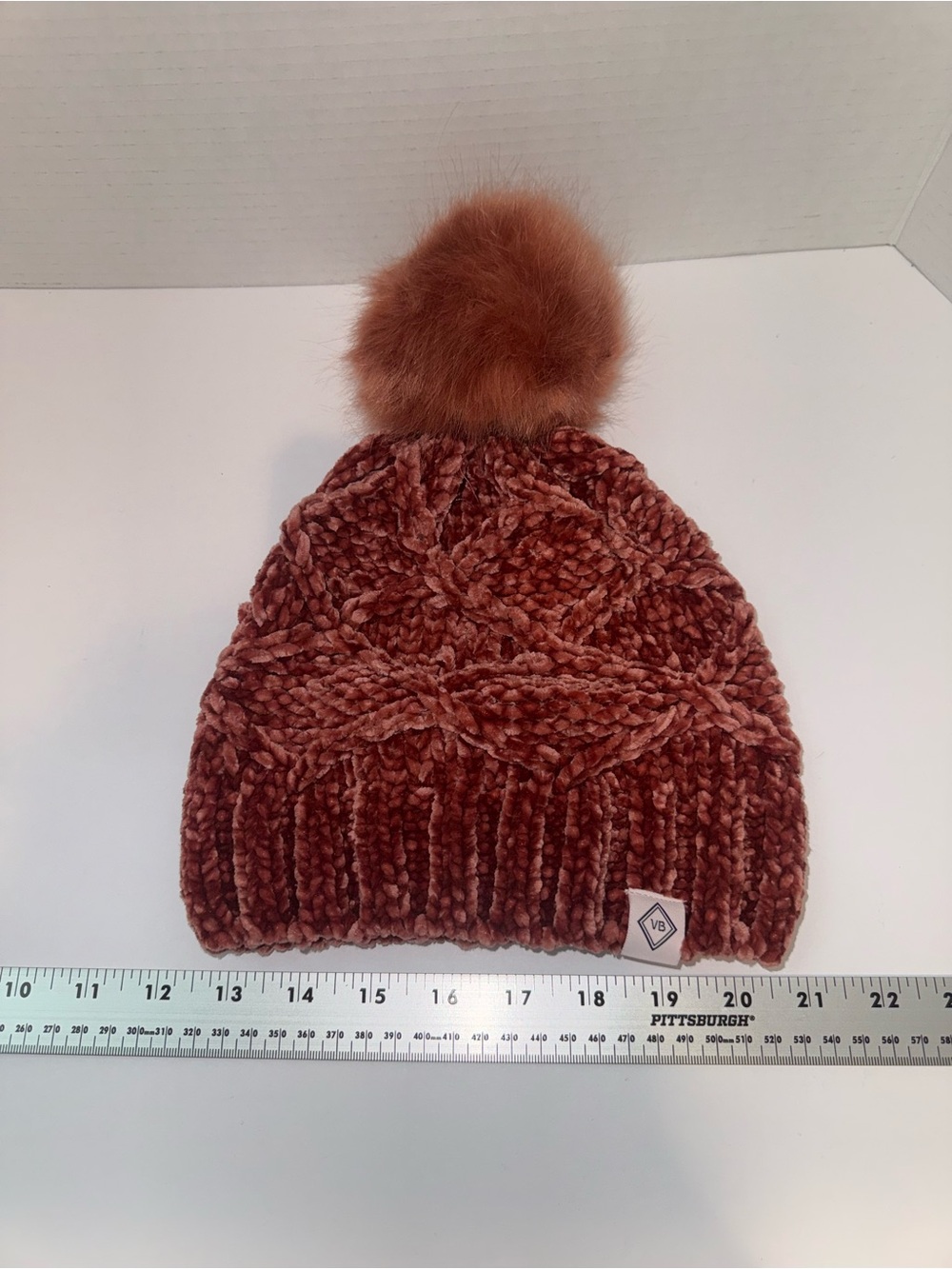 Vera Bradley Chenille Knit Pom Pom Beanie Hat Dusty Rose Cozy Winter
